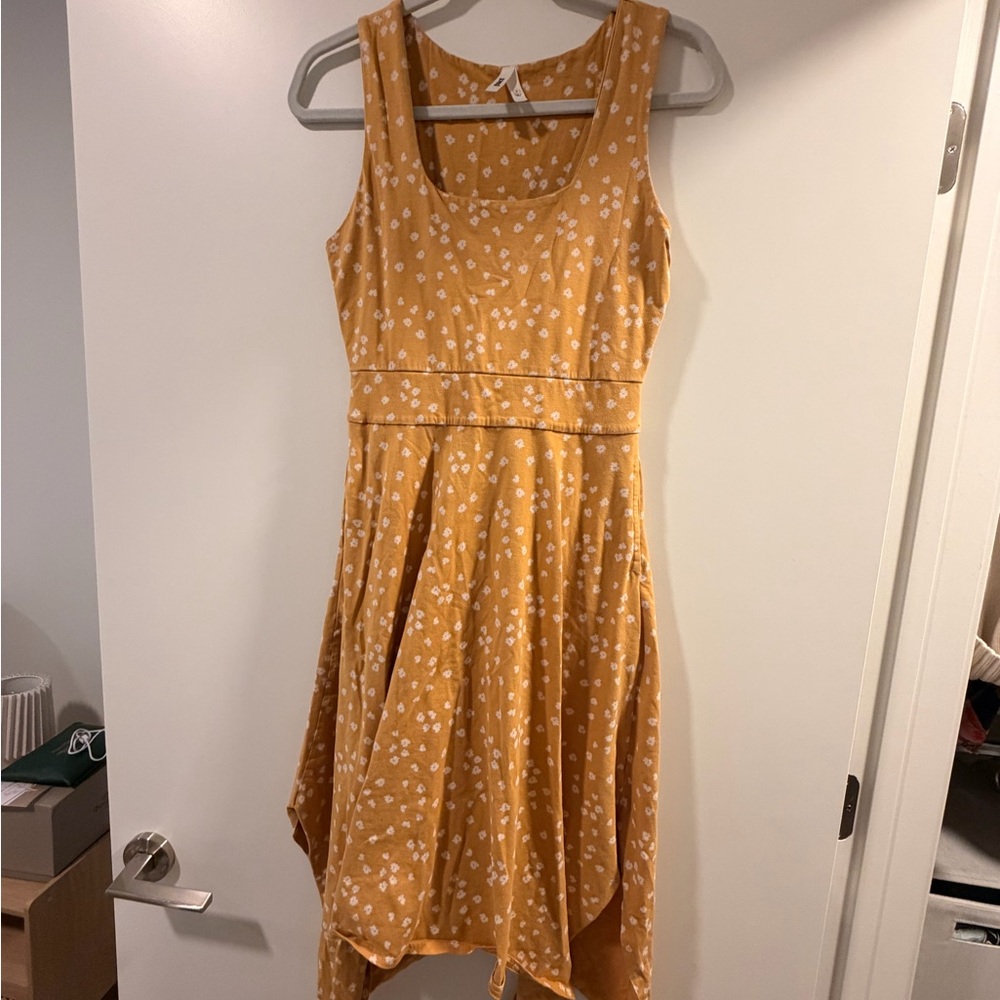 Pact Elegant Mustard Floral Asymmetrical Dress